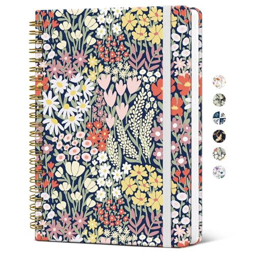 Taja Spiral Journal Notebook for Women, Pretty Hardcover Lined Notebook for Work & Note Taking, Aesthetic Cute Journal for Writing, 140 Pages, 5.8"x8.3", Petite Blooms - color: H-Petite Blooms