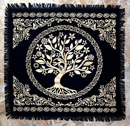 INDACORIFY Tree of Life Altar Table Top Cloth with Fringes Alter Tarot Witchcraft Spread Witchery Supplies Sacred Cloth 18x18 in (Gold Tree of Life) - color: Gold Tree of Life