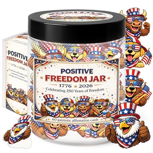Positive Freedom Jar – 60 Patriotic Affirmation Cards, 4th of July Gifts, Independence Day 250th Anniversary 1776-2026, Gifts for Women Men Teens, USA 250th Anniversary Merchandise - color: KAT-K- Positive Freedom 250