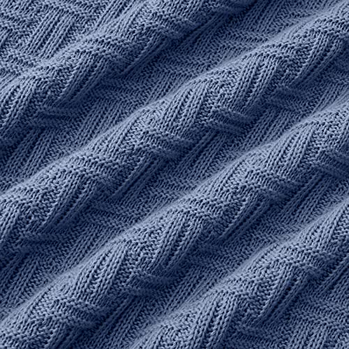 TREELY 100% Cotton Knitted Throw Blanket Couch Cover Blanket(60 x 80 Inches, Dusty Blue) - color: Dusty Blue, size: Twin (60 in x 80 in)