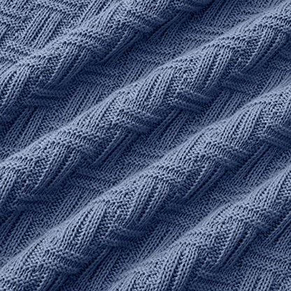 TREELY 100% Cotton Knitted Throw Blanket Couch Cover Blanket(60 x 80 Inches, Dusty Blue) - color: Dusty Blue, size: Twin (60 in x 80 in)