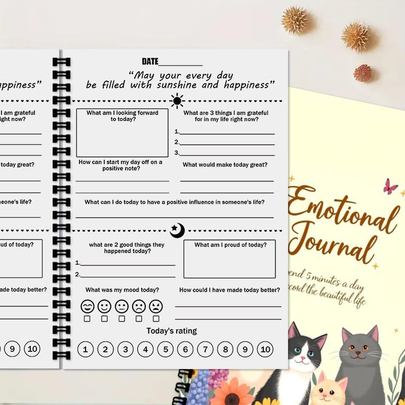 100 Pages The Emotions Journal, A5 Guided Mental Health & Self Care Diary with Daily Mood Tracker for Women & Wellness Prompts (Cat D) - color: Colorful-B