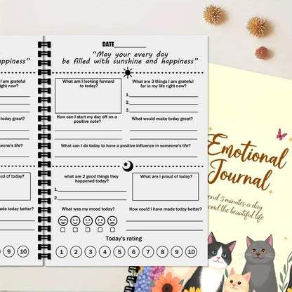 100 Pages The Emotions Journal, A5 Guided Mental Health & Self Care Diary with Daily Mood Tracker for Women & Wellness Prompts (Cat D) - color: Colorful-B