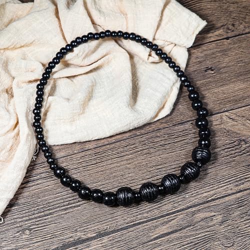 COLORFUL BLING Ethnic Natural Wood Beads Necklace for Men Women Africa Wooden Chain Chunky Strand Necklace Statement Hip Hop Jewelry - color: grooved black