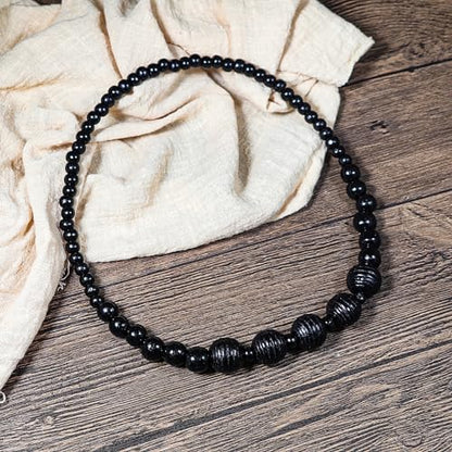 COLORFUL BLING Ethnic Natural Wood Beads Necklace for Men Women Africa Wooden Chain Chunky Strand Necklace Statement Hip Hop Jewelry - color: grooved black