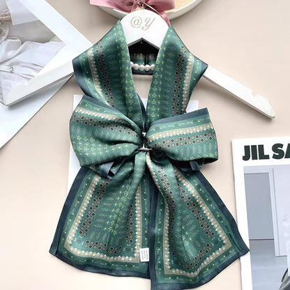 ANDANTINO 100% Silk Scarf for Women 59”*6.3” Long Shawls for Headscarf and Neck- Oblong Hair Wraps with Gift Packed - color: Dark Green