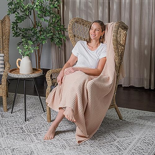 Comfy Cubs 100% Cotton Waffle Weave Throw Blanket Breathable Skin-Friendly Soft Lightweight Blankets - Perfect Warm Textured Blanket Layer - Size for Couch Bed & Sofa (Blush, 50" X 60") - color: Blush, size: 50" X 60"