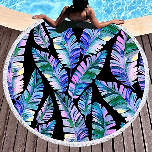 Round Beach Towel Oversized Blanket Palm Leaves Tropical Style Flamingo Print Microfiber Large Round Towel Picnic Mat Super Water Absorbent Towel 59 Inches Diameter (Tropical - Style 3) - color: Tropical - Style 3