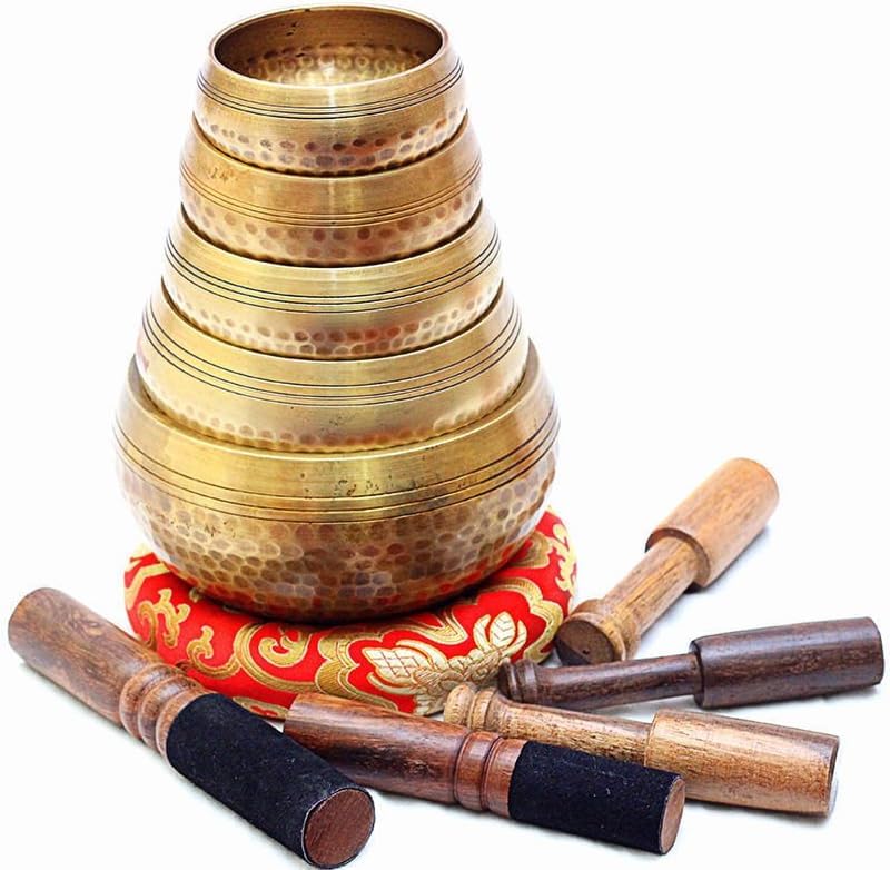 Beaten Tibetan Singing Bowl Set of 5 Hand Hammered - Buddhist Meditation Bowls from Nepal