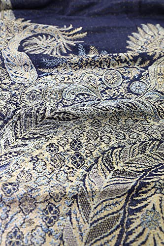 Achillea Reversible Paisley Pashmina Rave Scarf – Exotic Indian Shawls and Wraps for Evening Dresses, Festivals, All Seasons - color: Big Paisley Navy