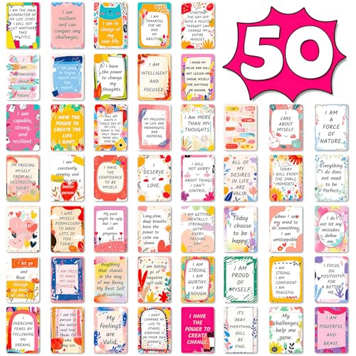 50 Pcs Positive Affirmations Cards, 2.52 * 3.5 Inch Inspirational Motivational Cards for Women, Employees Coworkers, and Kids, Blank Back