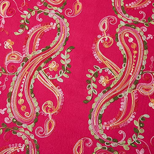 Embroidered Brushed Shawl Paisley Leaves Pattern Scarf Soft Ponchos Wrap Cape With Fringes - color: 03-fushcia