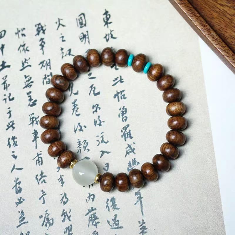 DIY style of plate beads, yellow pear wood, agarwood, Buddha beads, simple gift, men's and women's souvenirs, forest natural wood elastic bracelet