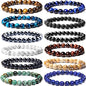 CASDAN 12PCS 8mm Semi-Precious Gemstones Beaded Bracelets for Men Women Tiger Eye Lava Rock Crystal Stone Bead Bracelets Set