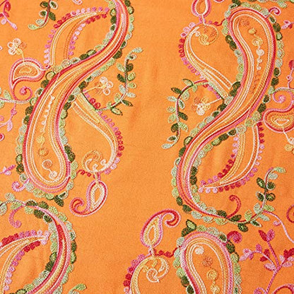 Embroidered Brushed Shawl Paisley Leaves Pattern Scarf Soft Ponchos Wrap Cape With Fringes - color: 09-orange