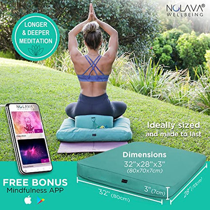 NOLAVA Round Zafu Cushions 15"x6" & Zabuton Meditation Cushions 32"x28"x3" - Premium Comfort for Mindful Practices - Yoga Bolster Pillow & Meditation Floor Pillow Essentials - color: Soft Green
