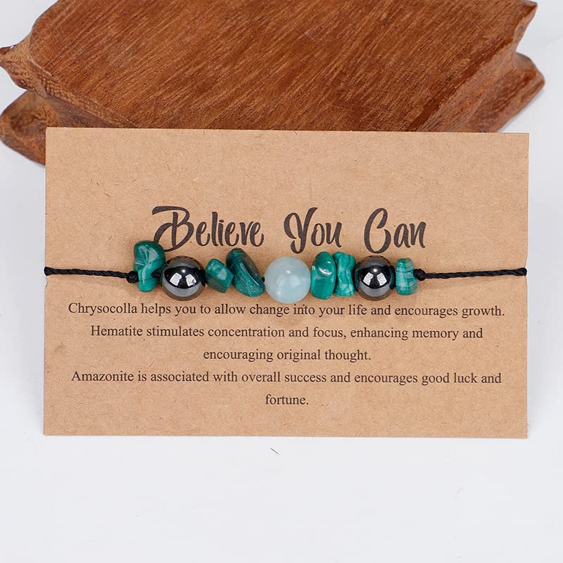 COLORFUL BLING Handmade Healing Chakra Beaded Bracelet with Spiritual Meaningful Card Crystal Natural Stone Strand Bracelet for Women Reiki Yoga Meditation Jewelry Protection Gifts - color: green