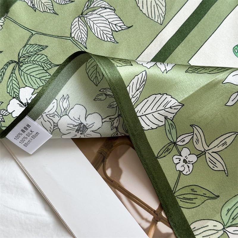 100% Pure Mulberry Silk Scarf 35" Large Square Lightweight Headscarf –Women’s Hair Wraps-With Gift Packed - color: Butterflies-light Green