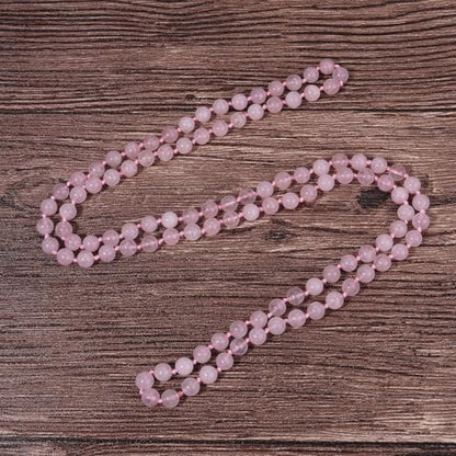 Beaded Necklace Hand Knotted for Woman - color: Rose Quartz 1