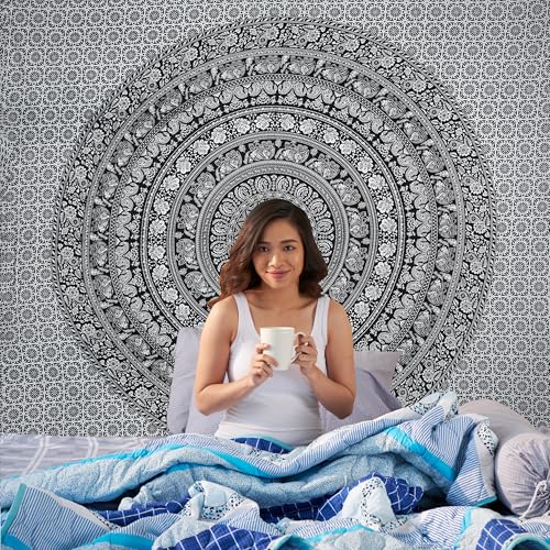 Craft Trade 30x40 Small Mandala Wall Art - 100% Cotton Black & White Indian Tapestry - Minimalist Bohemian Wall Decor for Bedroom, Small Spaces & Office - color: Black and White, size: 30"L x 40"W