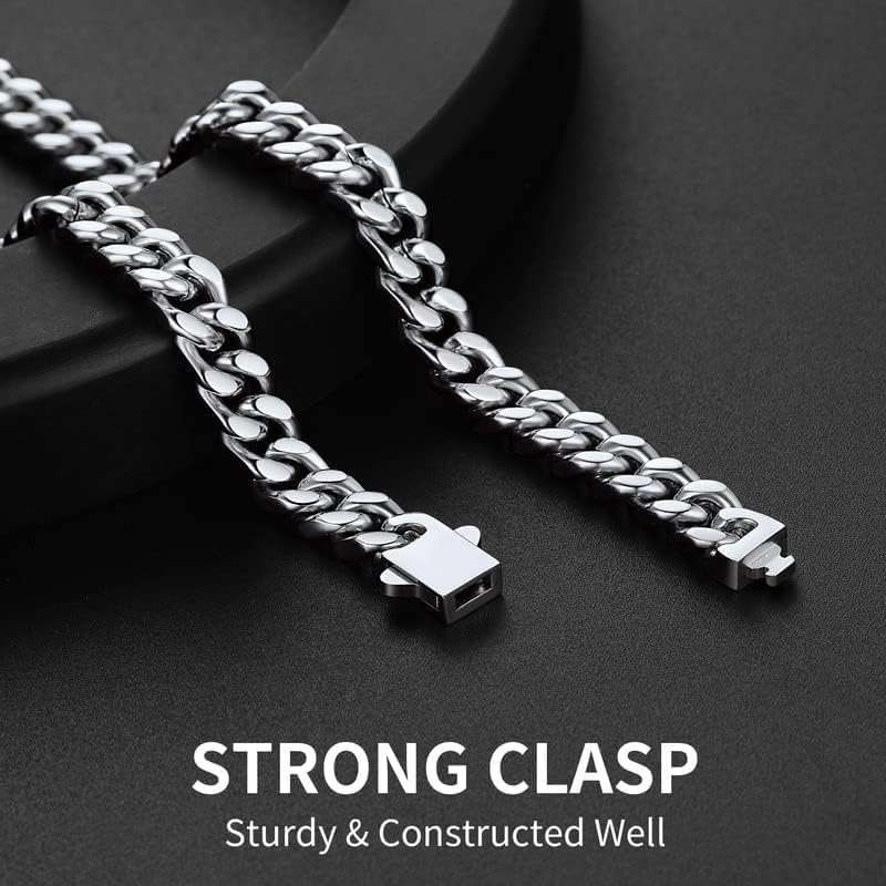 ChainsHouse Stainless Steel Mens Cuban Link Chain, Black/ 18K Gold Plated Miami Cuban Chain Necklace, 5mm/7mm/9mm/12mm/14mm Width, No Tarnish& Durable Hip Hop Mens Jewelry, 18"-30", Send Gift Box - color: a. 7mm width-steel, size: 28 inches