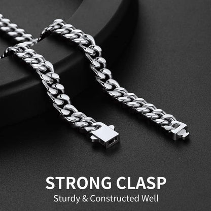 ChainsHouse Stainless Steel Mens Cuban Link Chain, Black/ 18K Gold Plated Miami Cuban Chain Necklace, 5mm/7mm/9mm/12mm/14mm Width, No Tarnish& Durable Hip Hop Mens Jewelry, 18"-30", Send Gift Box - color: a. 7mm width-steel, size: 24 inches