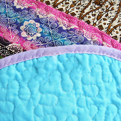 NEWLAKE Quilt Throw Blanket with Reversible Floral Patchwork, Blue Jacquard, 60X78 Inch - color: Ocean Blue