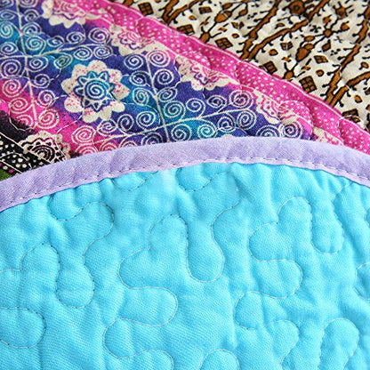 NEWLAKE Quilt Throw Blanket with Reversible Floral Patchwork, Blue Jacquard, 60X78 Inch - color: Ocean Blue