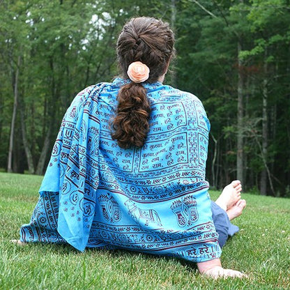 Prabhuji's Gifts Meditation Yoga Prayer Shawl with Om Symbol, Turquoise Multi-Use Wrap - Unisex