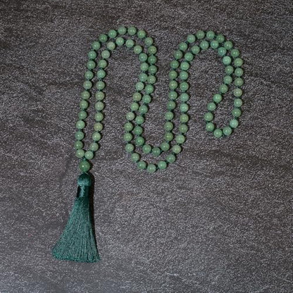 8mm Natural Stone 108 Mala Beads Necklace for Men and Women - color: Green Aventurine