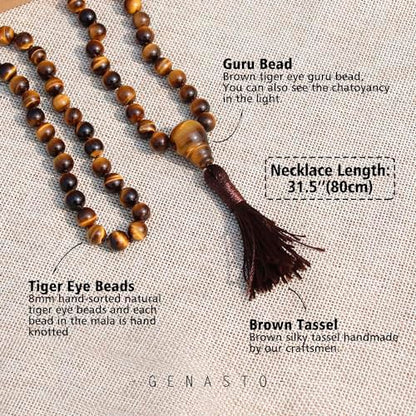 Mala Prayer Beads Necklace for Men - Protection Healing Crystal Beaded Necklace Japa Mala Necklaces with Tassel Natural Stone Jewelry for Meditation and Yoga