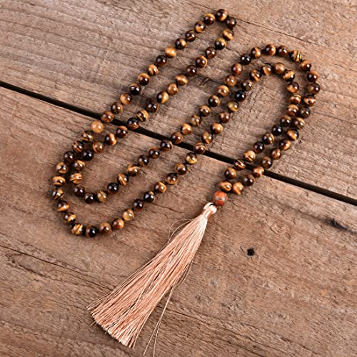 YGLINE Chakra 108 Mala Beads Bracelet Real Healing Gemstone Yoga Meditation Hand Knotted Mala Prayer Bead Necklace - color: Style 11