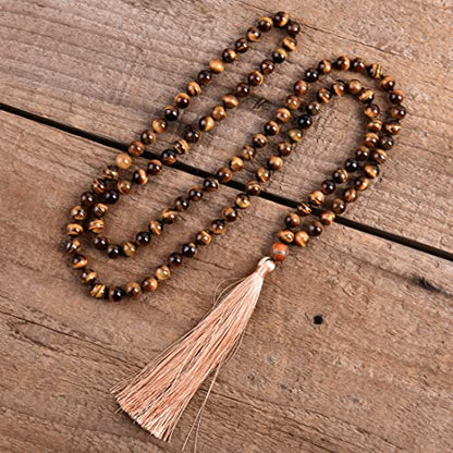 YGLINE Chakra 108 Mala Beads Bracelet Real Healing Gemstone Yoga Meditation Hand Knotted Mala Prayer Bead Necklace - color: Style 11