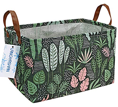 Rectangular Storage Bin Collapse Canvas Fabric Cartoon Storage Basket with Handles for Organizing Home Kitchen Boys and Girls Toys Office Closet Shelf Baskets(Rec Full Leaf) - color: Rec full Leaf