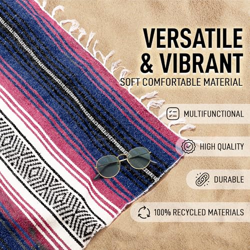 Hydration Nation Authentic Extra Large Mexican Blanket (70"x50") - Handwoven Yoga, Serape- Artisanal Falsa, Beach, Camping, Picnic, Outdoor - Twilight - color: Twilight