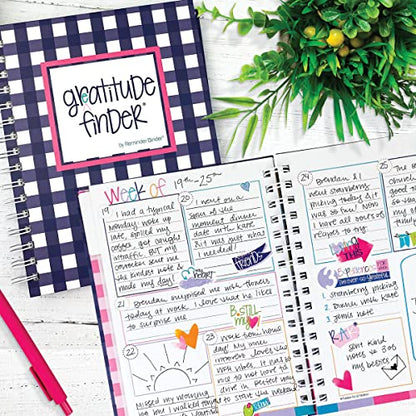 Gratitude Journal 52 Week Daily Positive Thinking for Thankfulness + Sticker Set | Gratitude Finder - color: Gingham Navy + Grateful Heart Stickers