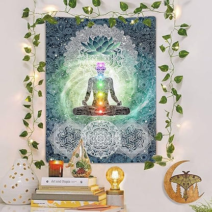 DYNH Meditation Vertical Tapestry, Yoga Decor Tapestry Wall Hanging for Bedroom, Lotus Tapestries Poster Beach Blanket College Dorm Home (40W X 60H) - size: 60"L x 40"W