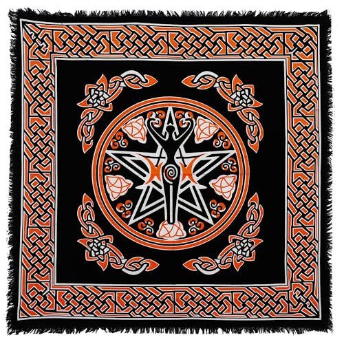 Indian Consigners Altar Cloth Orange Goddess Pentagram Witchcraft Alter Tarot Spread Tablecloth Wiccan Square Spiritual 36 by 36 Sacred Table Cover (Orange Goddess Pentagram) - color: Orange Goddess Pentagram