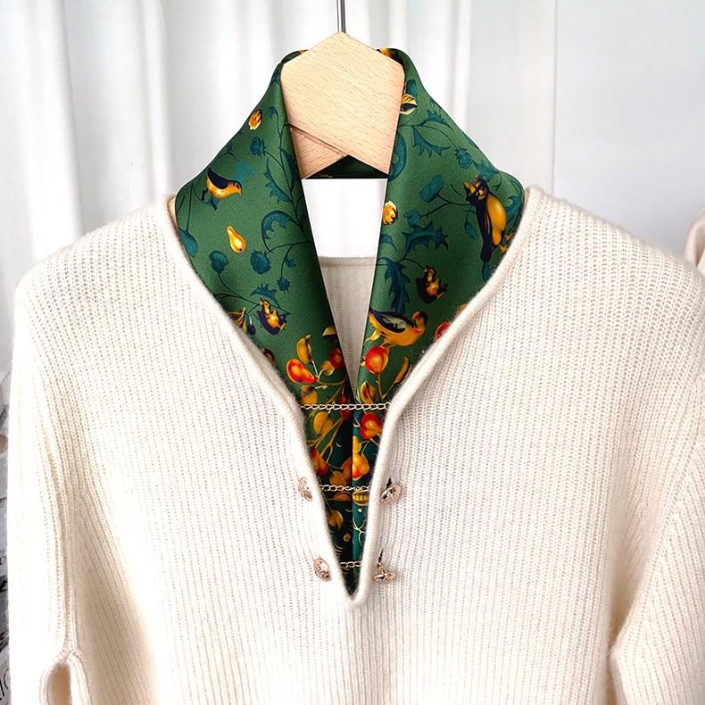 ANDANTINO 100% Mulberry Silk Square Scarf for Hair-25.6" X25.6'' Women Men Natural Silk Neckerchief Digital Printed Headscarf - color: Jade Green