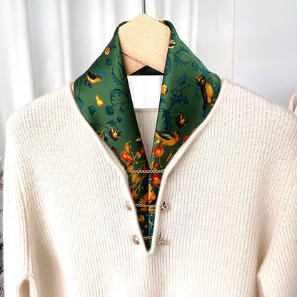 ANDANTINO 100% Mulberry Silk Square Scarf for Hair-25.6" X25.6'' Women Men Natural Silk Neckerchief Digital Printed Headscarf - color: Jade Green