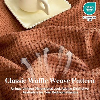 Simple&Opulence 100% Cotton Waffle Weave Throw Blanket 50"x60", Soft Lightweight Breathable Cozy Washed, Layer Blanket for Couch Bed Sofa, Farmhouse Home Decor for Adults All-Season, Rust Orange