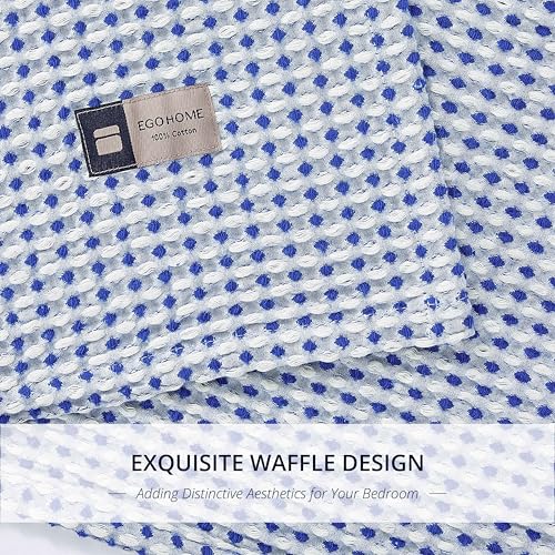 Lightweight Cotton Waffle Blanket Twin Size, Modern Two-Tone Check Pattern, Soft & Breathable for Bed, Couch, Sofa, All Seasons –Navy Blue/White, 60"x80" - color: Navy/White, size: Twin