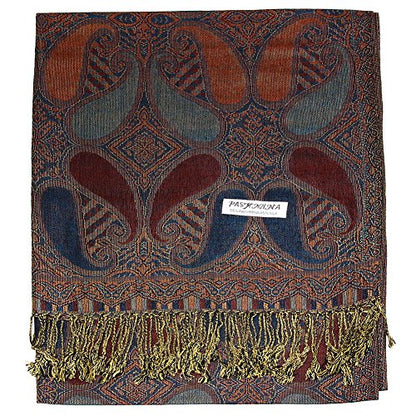 Falari Women's Reversible Paisley Pashmina Shawl Wrap Scarf For Evening Dresses Festivals Any Occasions All Seasons 80"x27" - color: Style 2 - Brown Navy
