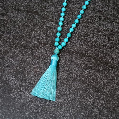 8mm Natural Stone 108 Mala Beads Necklace for Men and Women - color: Blue Turquoise