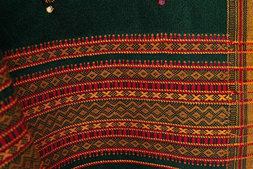 Exotic India Shawl from Kutch with Embroidered Bootis and Mirrors - Wool - color: Trekking Green