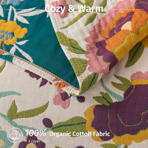 Qidordour Boho Throw Blanket, 60"x80" Muslin Blankets for Adult, 100% Organic Cotton Blanket for Couch Sofa, Lightweight Quilt, All Season Bed Throw, Farmhouse Home Decor, C-Phoenix Floral