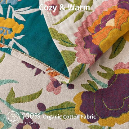 Qidordour Boho Throw Blanket, 60"x80" Muslin Blankets for Adult, 100% Organic Cotton Blanket for Couch Sofa, Lightweight Quilt, All Season Bed Throw, Farmhouse Home Decor, C-Phoenix Floral