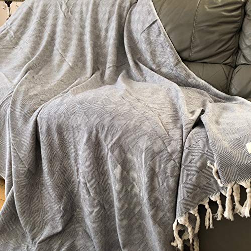 Bersuse 100% Cotton Milas XL Throw Blanket for Couch - 100% Cotton Lightweight Durable Throw Blanket, Big Blanket for Sensitive Skin, Decorative and Versatile - 60x90 Inches, Grey