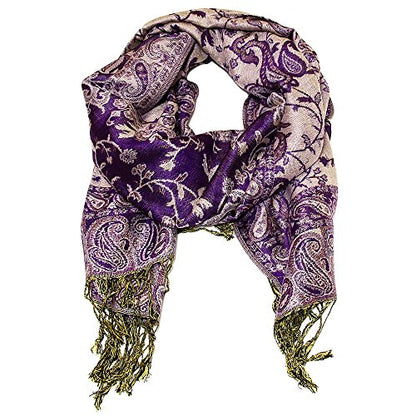 Falari Women's Reversible Paisley Pashmina Shawl Wrap Scarf For Evening Dresses Festivals Any Occasions All Seasons 80"x27" - color: Style 1 - Purple