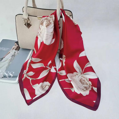 ANDANTINO 100% Mulberry Silk Square Scarf for Hair-25.6" X25.6'' Women Men Natural Silk Neckerchief Digital Printed Headscarf - color: Floral-burgundy